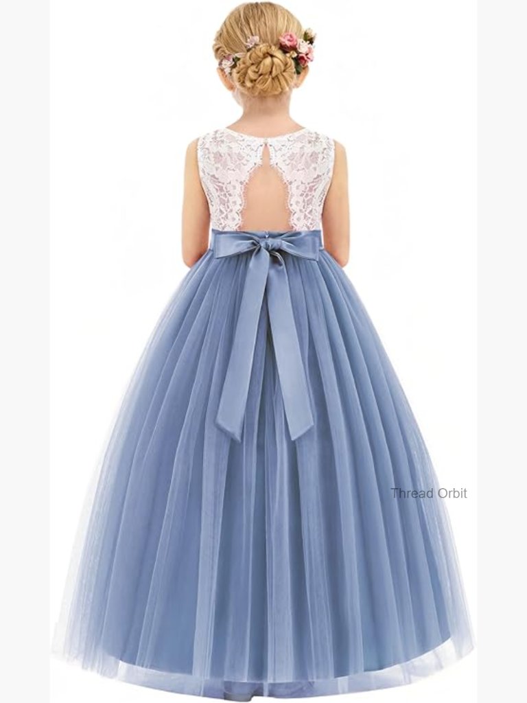 Girls Flower Girl Lace Tulle Princess Dress Sleeveless Backless Wedding Gown